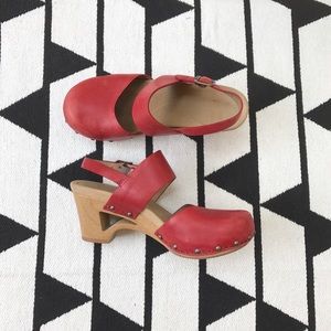 Dansko Thea Red Wooden Mule Clogs